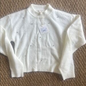 NWT - Chelsea & Violet Winter White Embellished Mock Neck Sweater - Girls XL